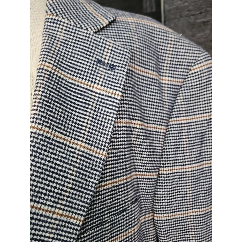 NWT Paul Fredrick Navy & Tan Plaid Blazer Men's 52L